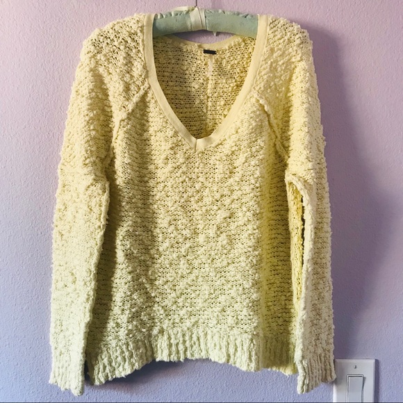 Free People Sweaters | Light Yellow Free People Cotton Oversized Sweater | Color: Cream/Yellow | Size: S | Tweety4112's Closet